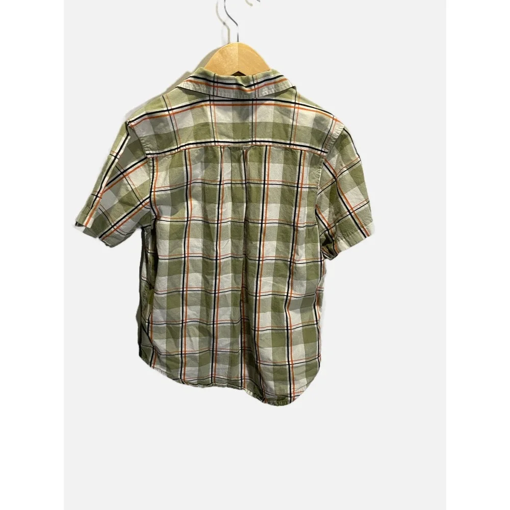 The Children's Place Button Down Boys M 7/8 Green Plaid Short Sleeve Casual Top